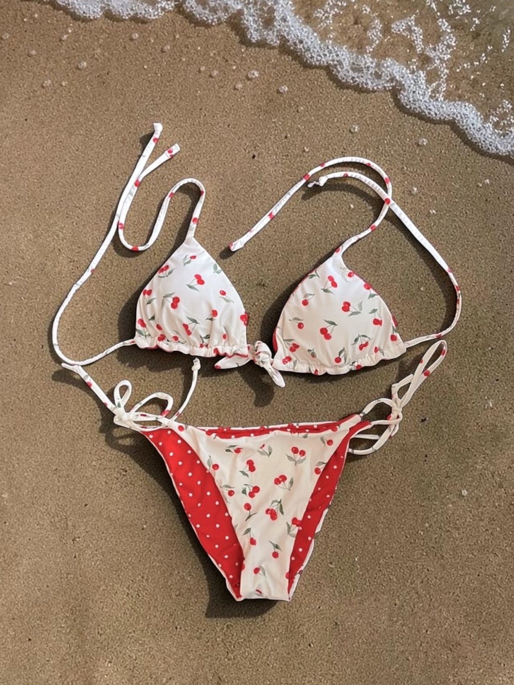 Women’secret Reversible Bikini Polka Dot Cherries Red White Small